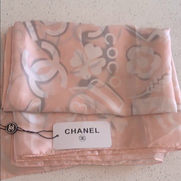 CHANEL Blush Pink 100% Silk Scarf